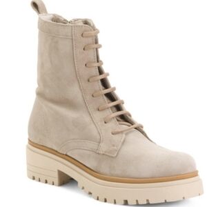 Bertuchi Leather Combat Boots Beige Suede Lace Up Lug Sole Women's Sz 9 NWT